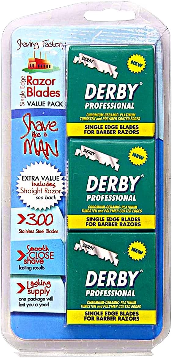 CLEARANCE 3 Pack Derby Professional Single Edge Razor Blades with Razor