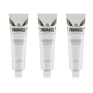 Triple Pack Proraso Shaving Cream for Sensitive Skin with Green Tea and Oat Extract  - White Tube 150ml