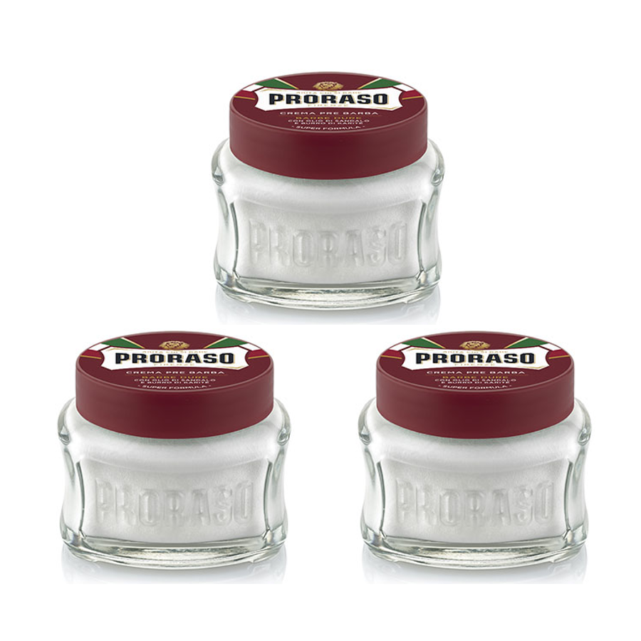 Triple Pack Proraso Pre & Post Shaving Creams - 100ml Red