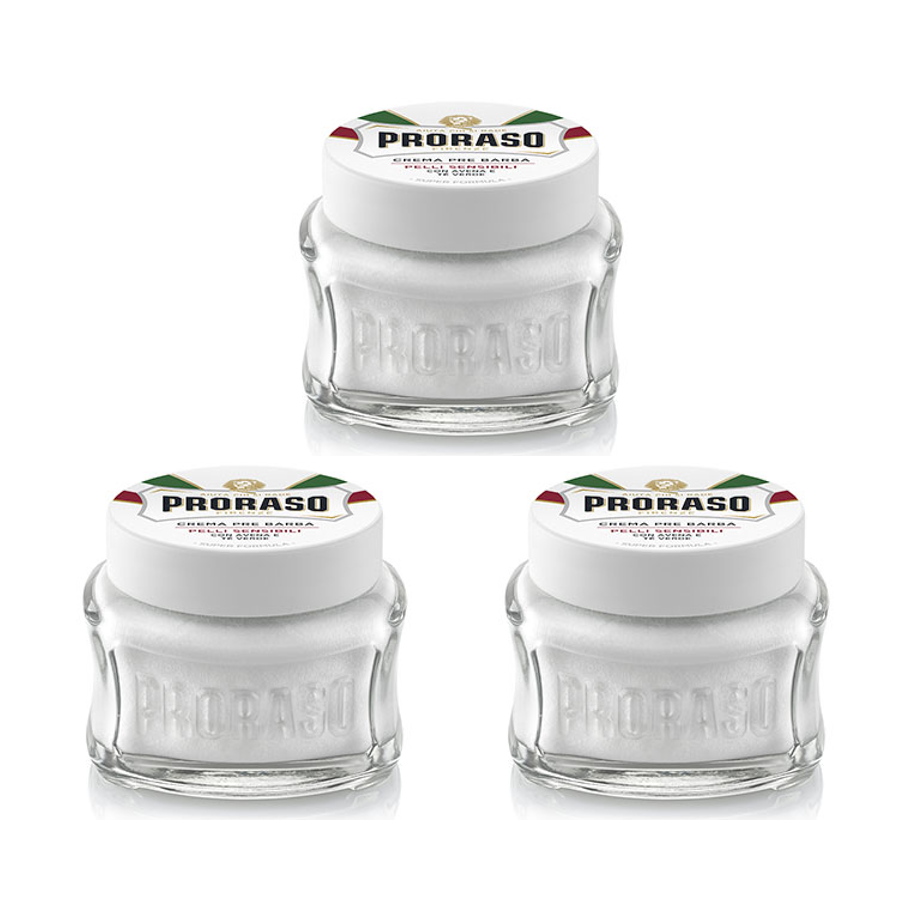 Triple Pack Proraso Pre & Post Shaving Creams - 100ml White