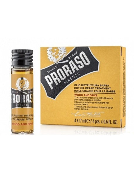 Proraso Beard Wood and Spice Hot Oil - 4 x 17ml Yellow